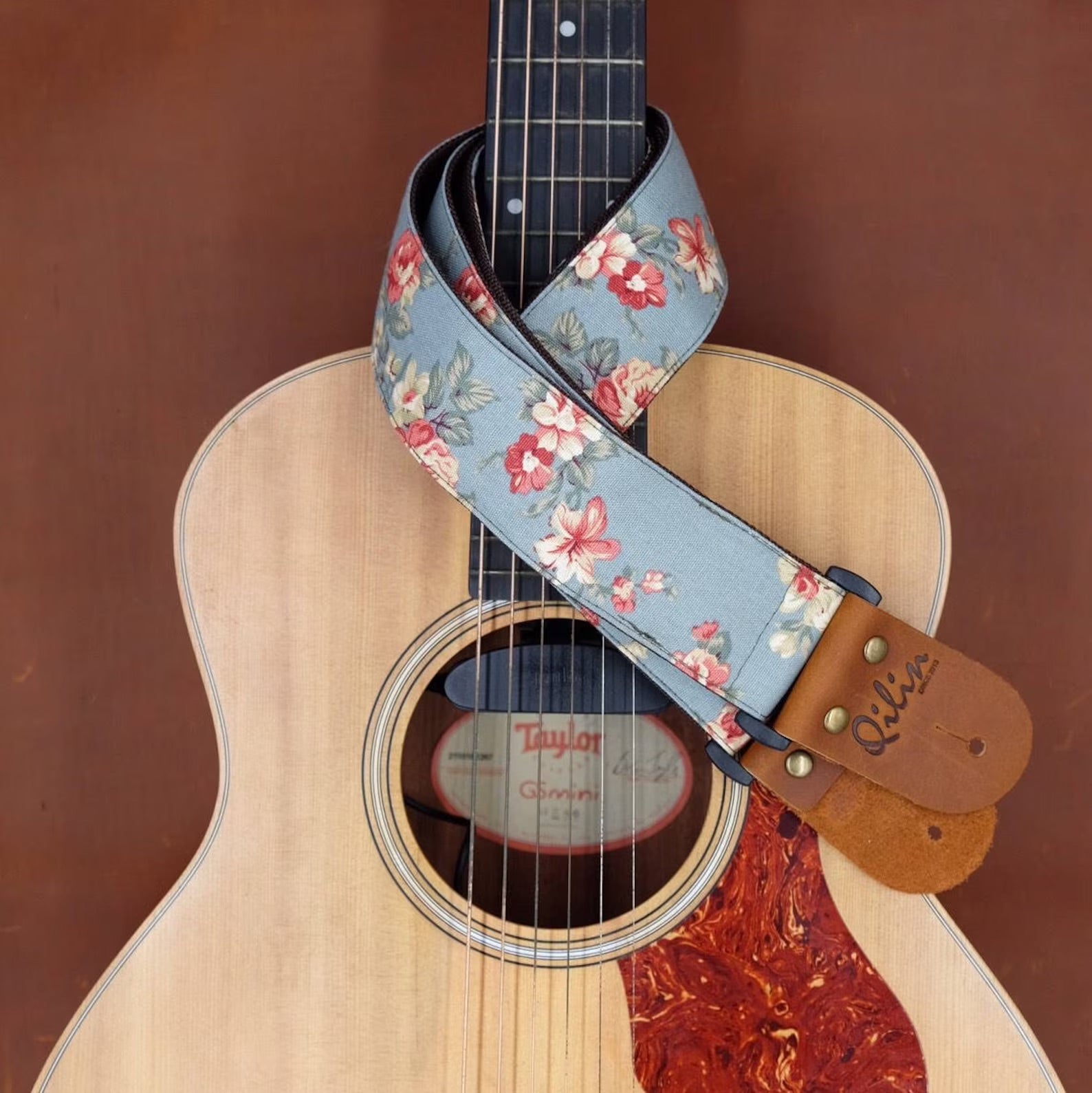 Blue Pastel Flower Guitar Strap