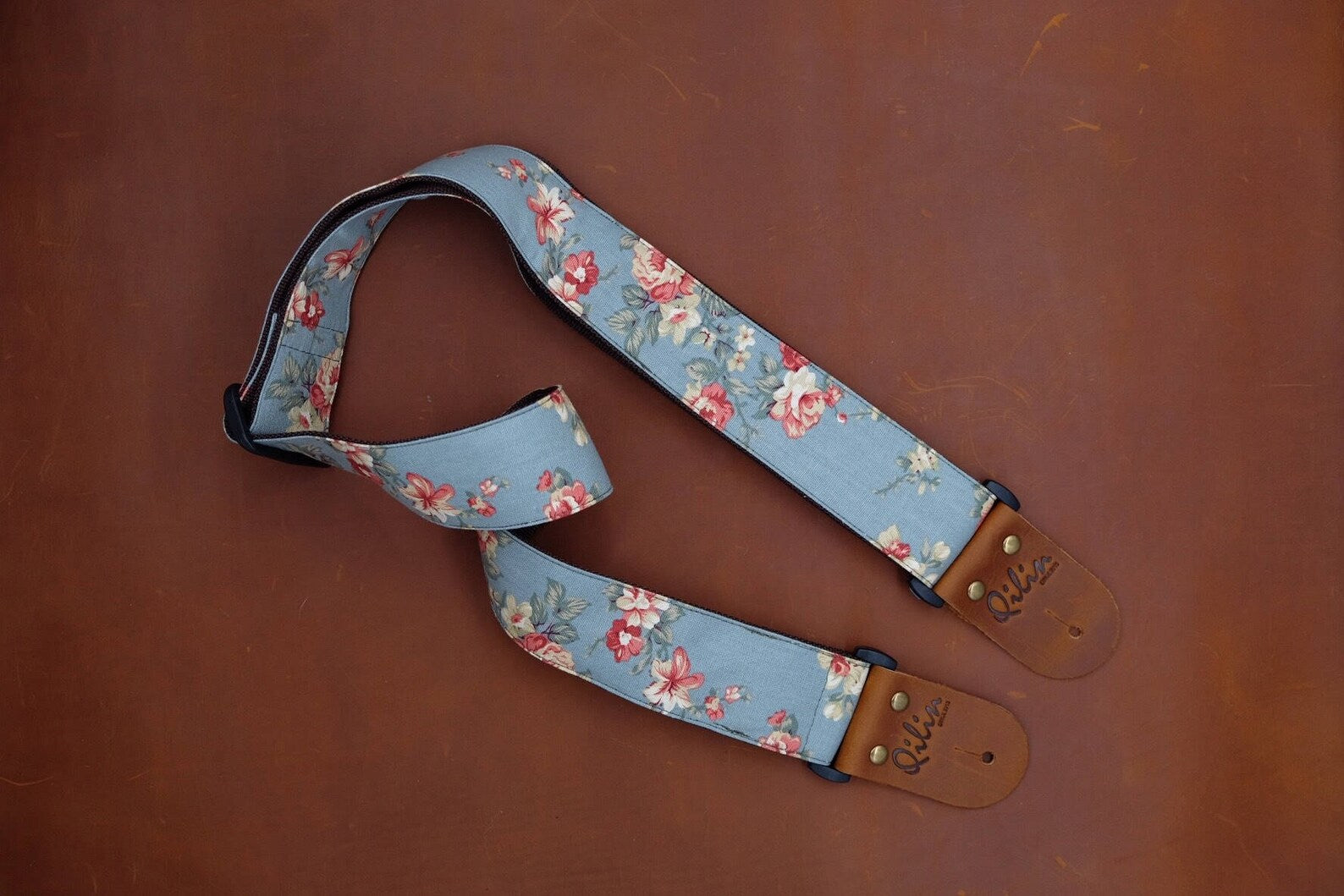 Blue Pastel Flower Guitar Strap