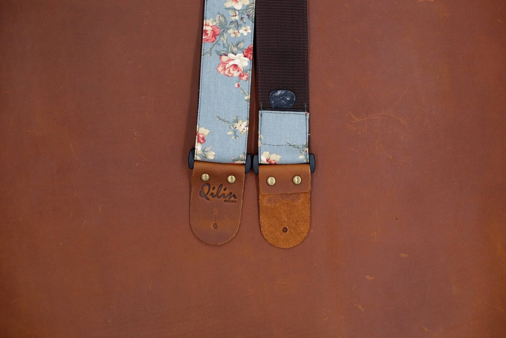 Blue Pastel Flower Guitar Strap
