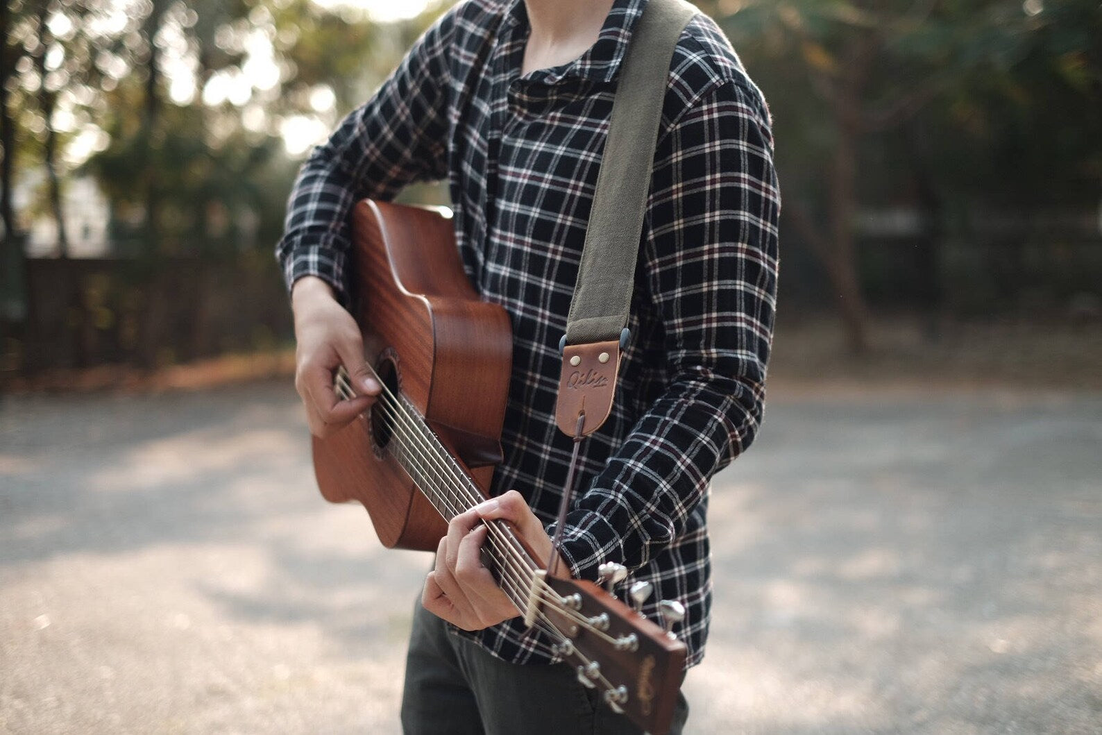 Green Denim Guitar Strap