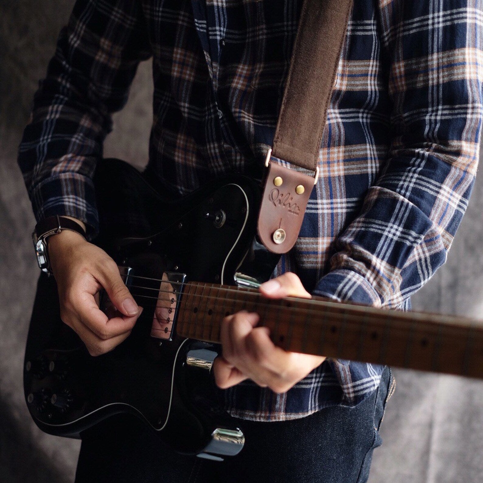 Brown Denim Guitar Strap