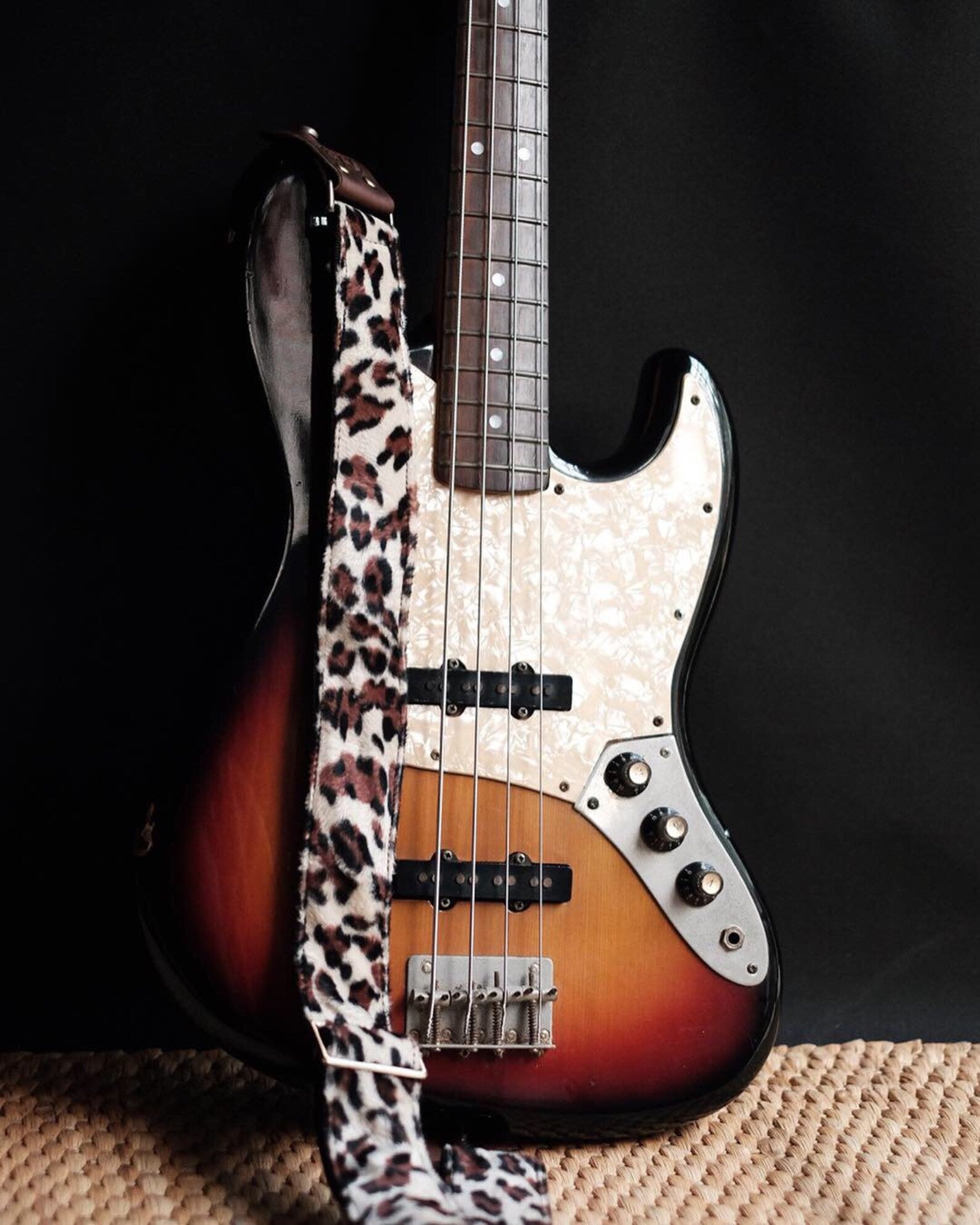 Cream Leopard Guitar Strap