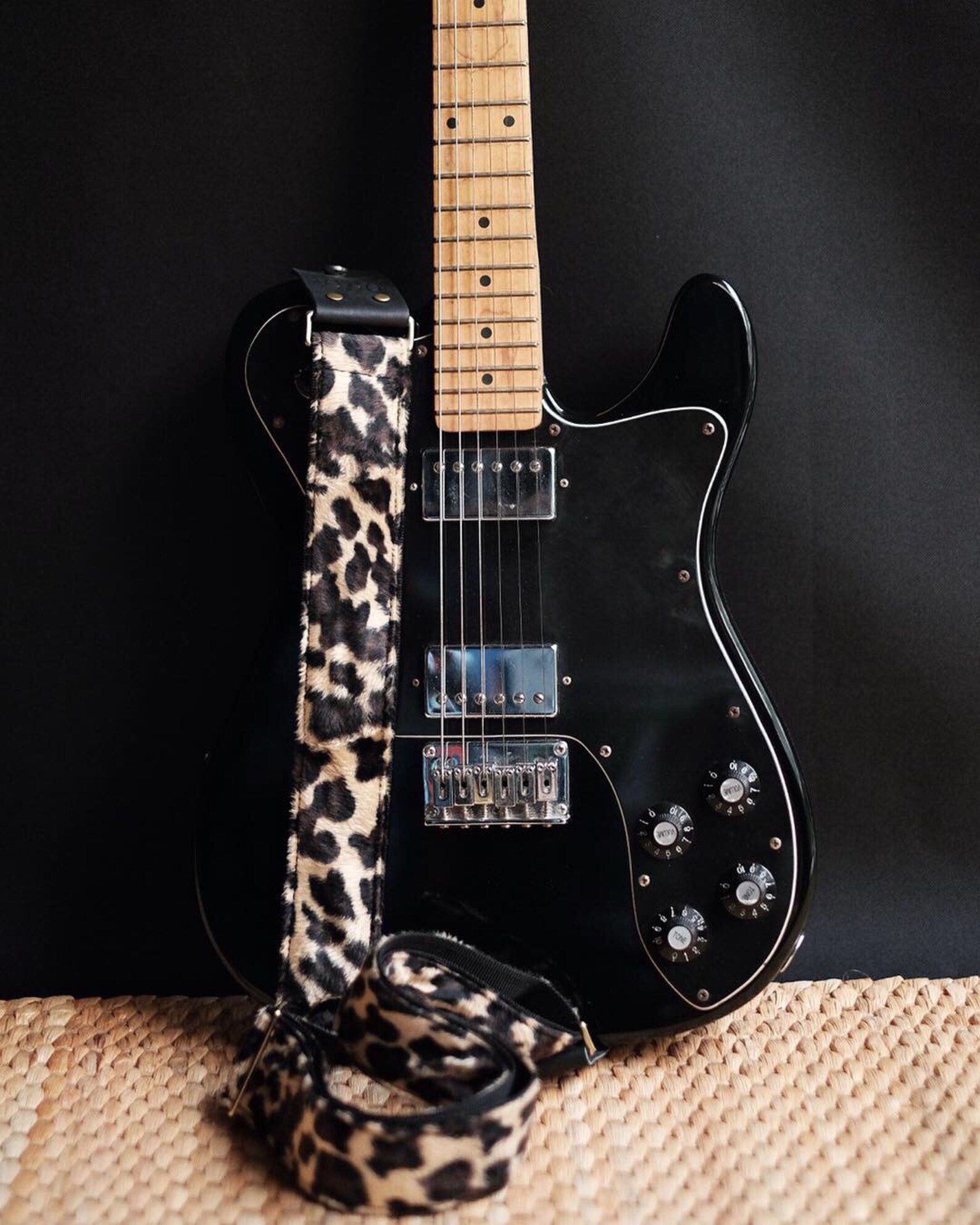 Black Leopard Guitar Strap