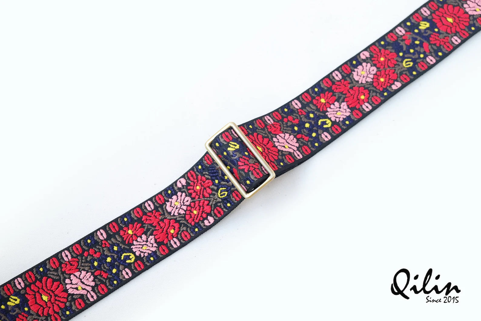 Flower Fields Vintage Floral Guitar Strap - Handmade
