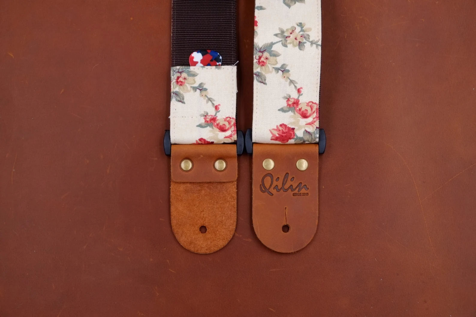 Cream Fabric Flower Guitar Strap