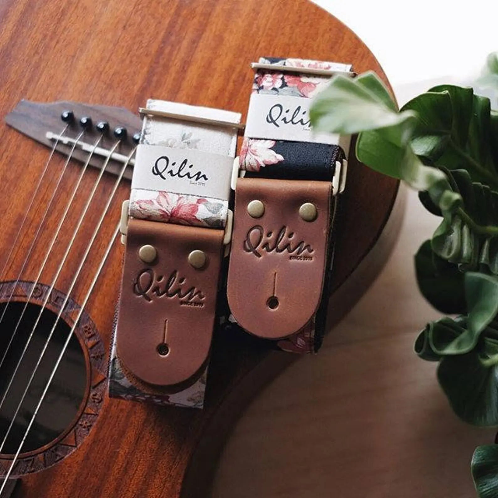 Cream Fabric Flower Guitar Strap