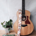 Cream Fabric Flower Guitar Strap - front view